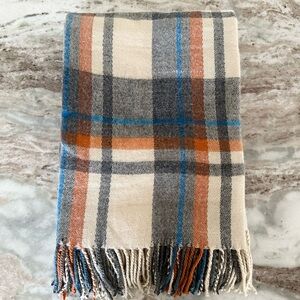 ASOS Oversized Plaid Cozy Heavyweight Blanket Scarf - Cream Orange Blue Grey